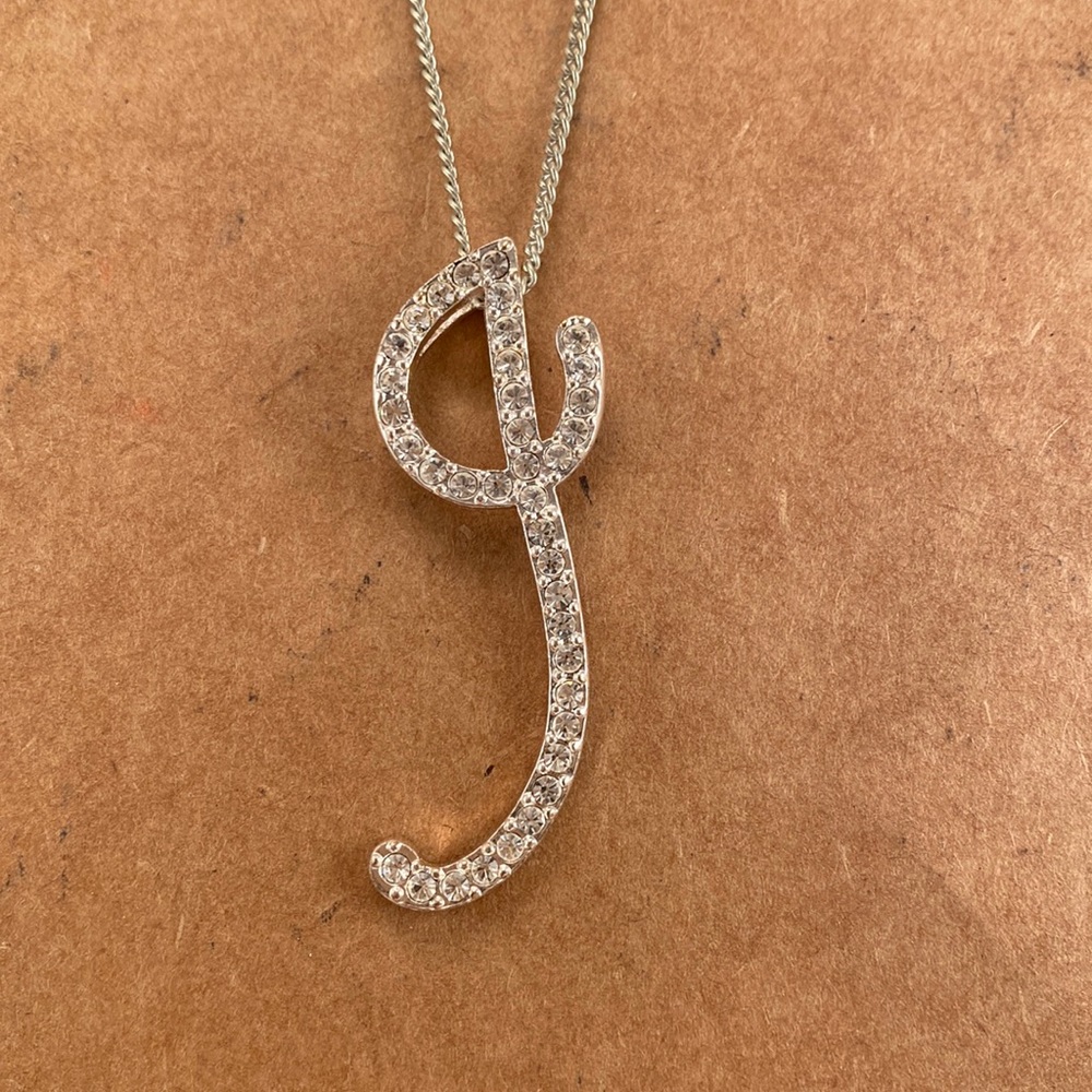 J - SILVER initial necklace with Faceted stones (J is 2 length) silver chain